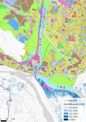 圖6-烏溪流域內(大里溪與筏子溪交會處)淹水潛勢區位與都市計畫土地使用分區套繪圖_圖示