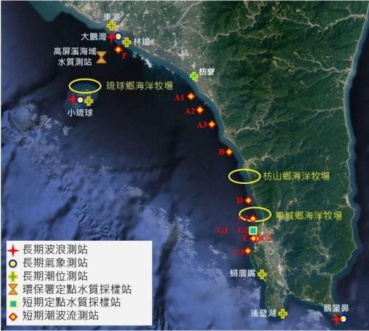 圖1 屏東海域現場觀測站位置示意圖