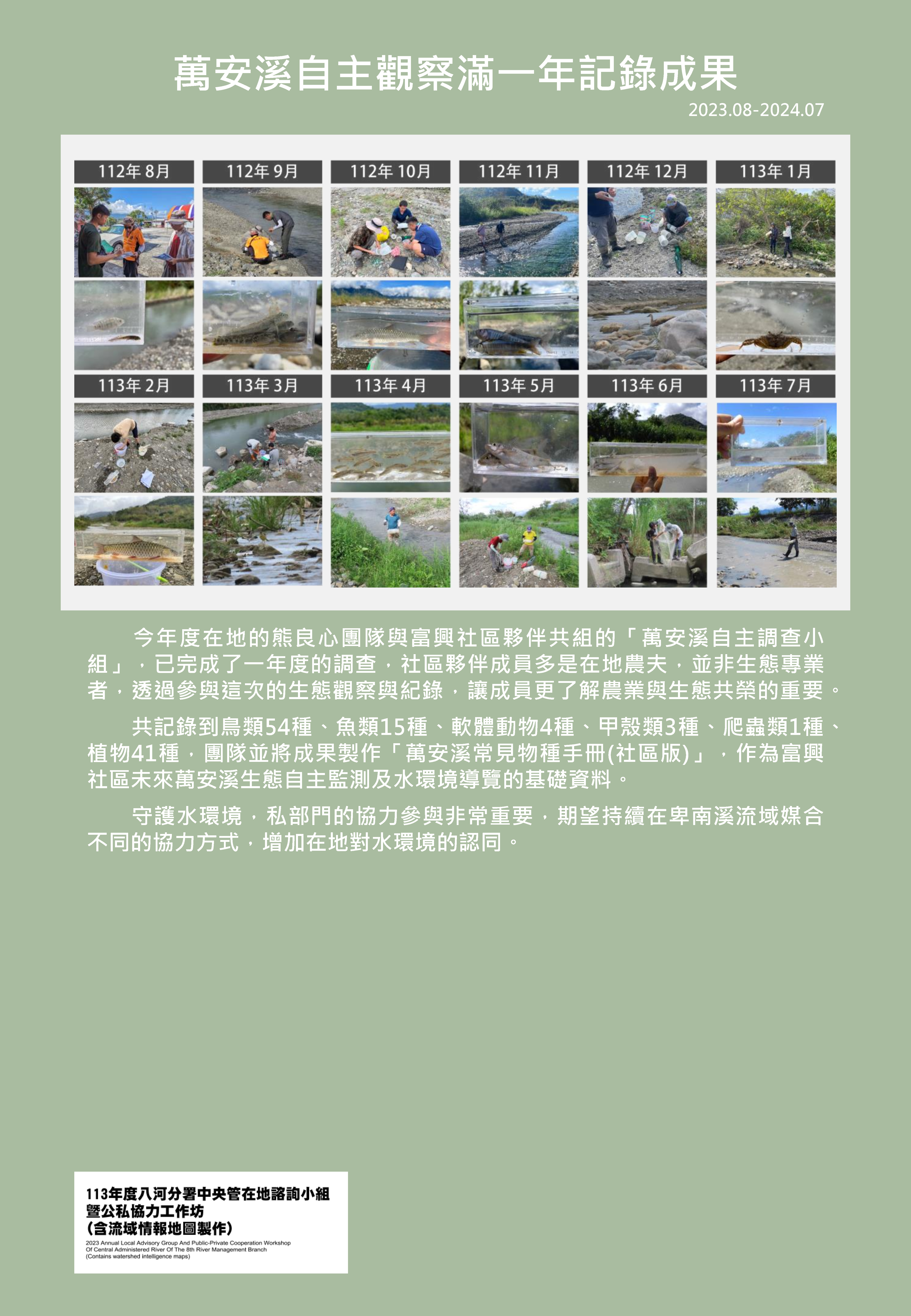 113年度 萬安溪自主觀察滿一年記錄成果