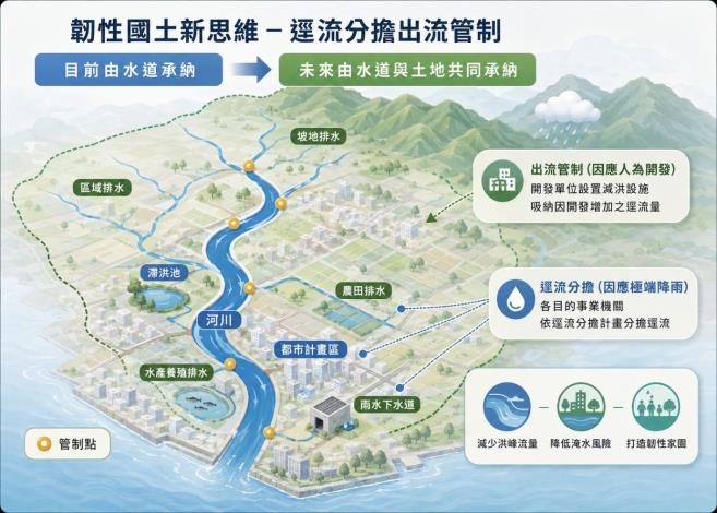 圖1 地表逕流未來由水道與土地共同承納示意圖