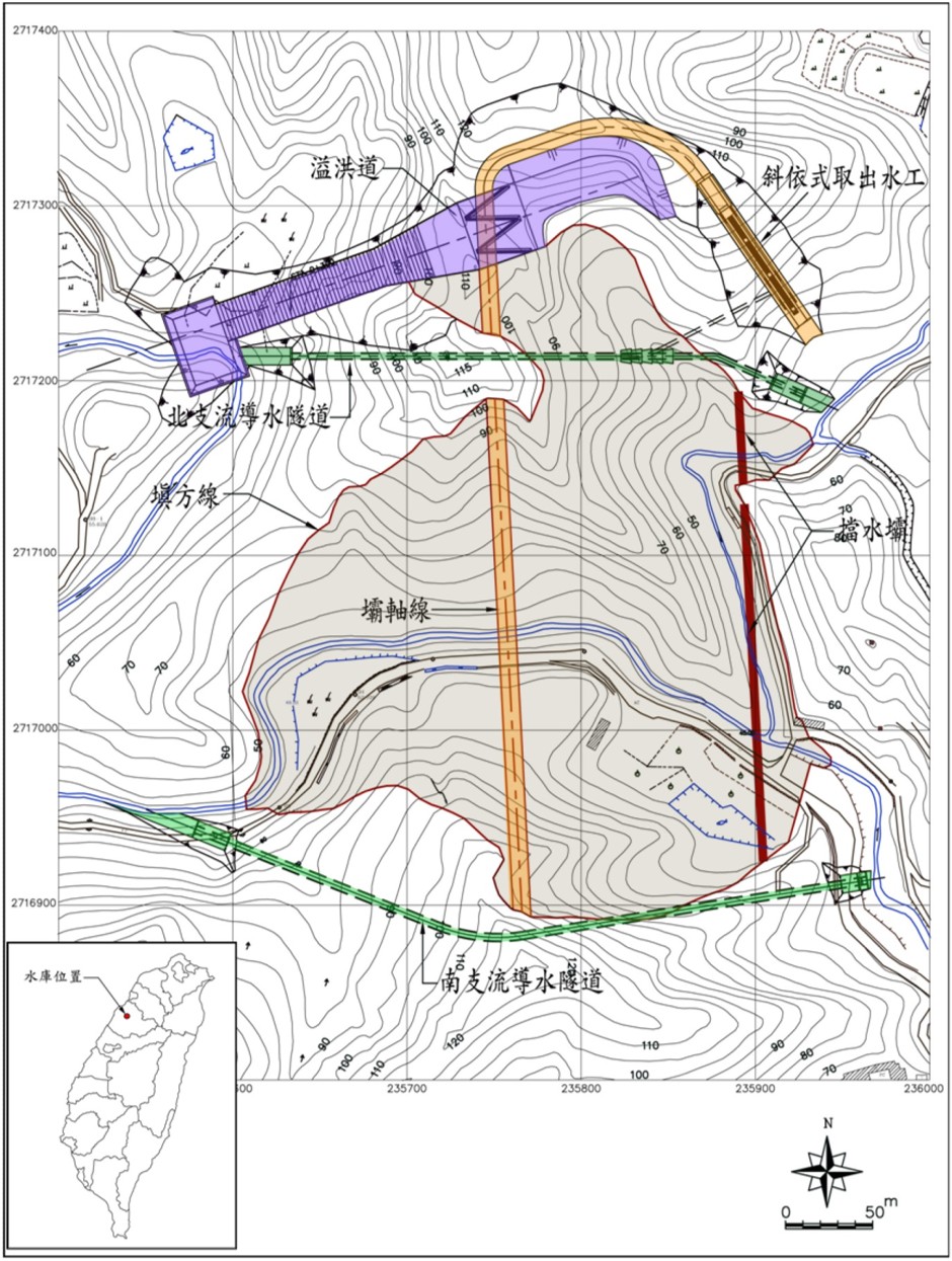 圖2 天花湖水庫大壩及附屬工程布置圖