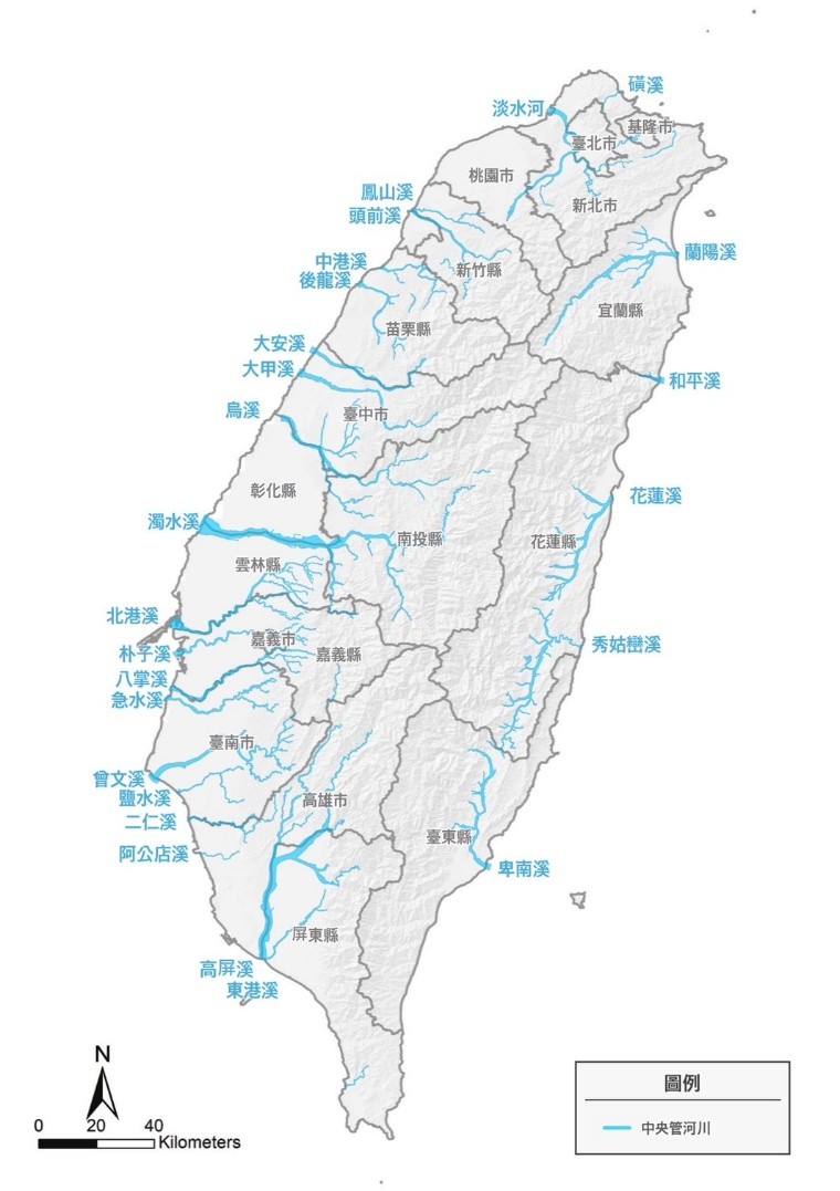 圖1 全臺26條中央管河川位置圖