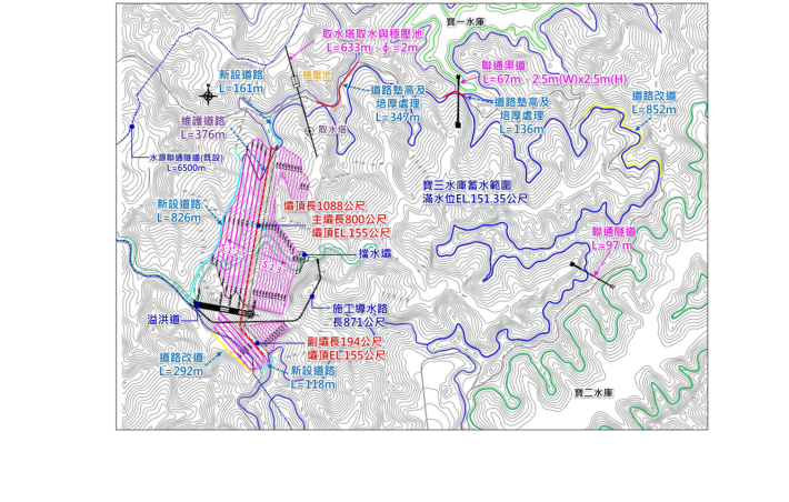 寶三水庫主要工程設施平面配置圖