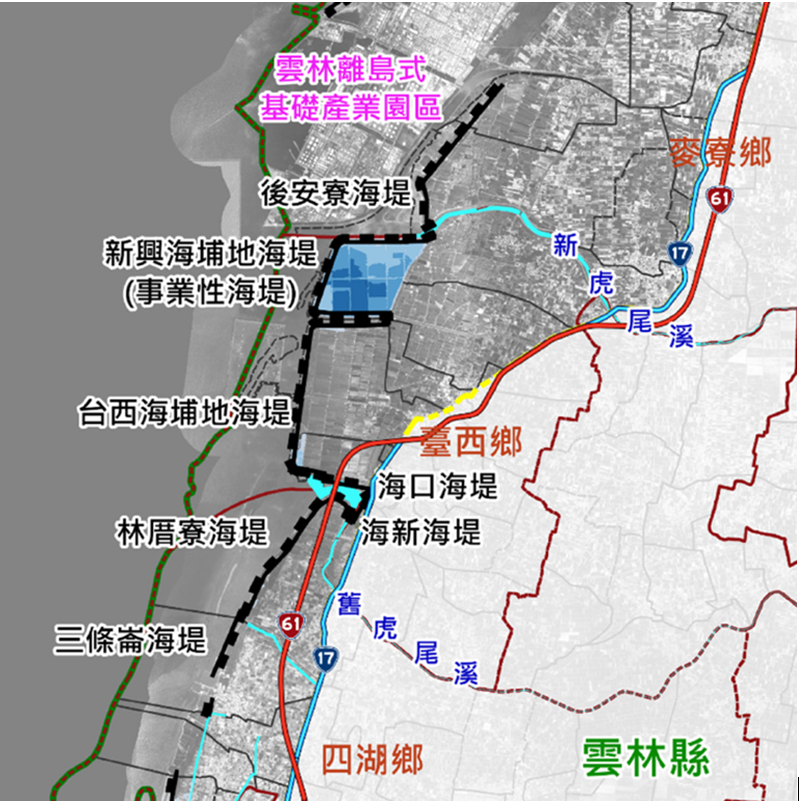 圖4 氣候變遷情境暴潮溢淹水深分佈(以雲林為例，非實際公告成果)