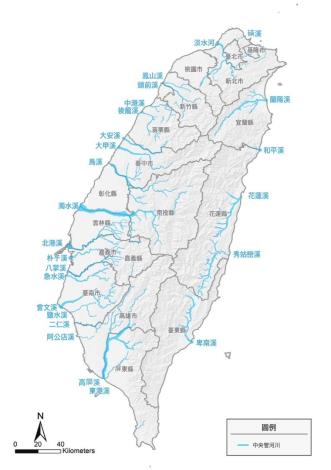 圖1 全臺26條中央管河川位置圖