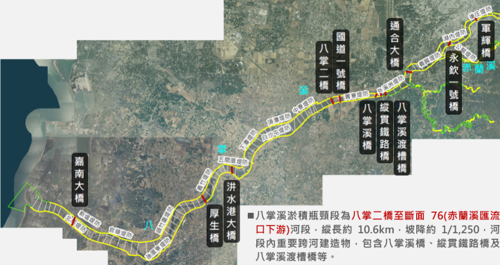 圖1 八掌溪高淤積河段改善工法試驗研究計畫範圍圖