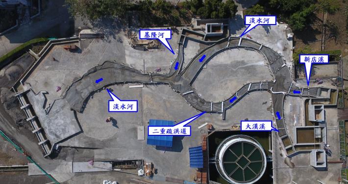 1-2 the top view of Hydraulic Model Test  for the Erchong Floodway of the Tamsui River
