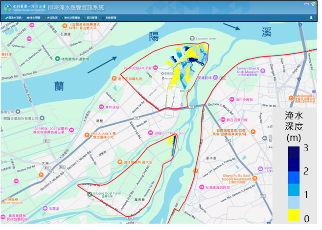 圖3 尾塹地區淹水模擬示意圖