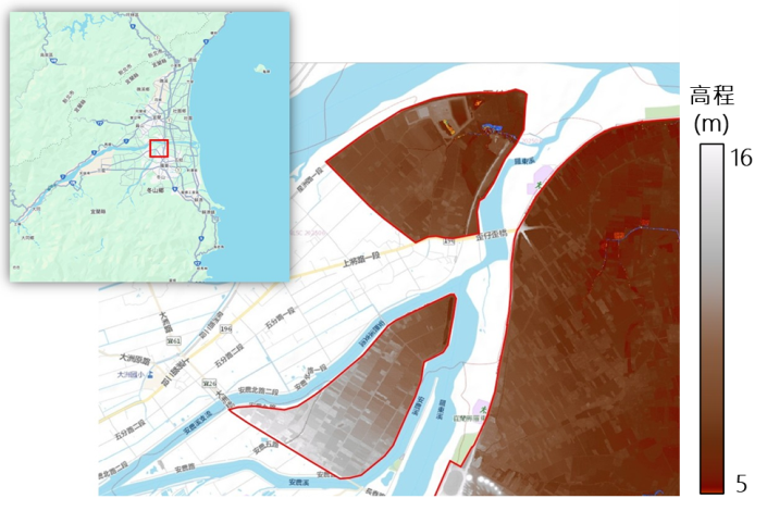 圖2 尾塹地區淹水模擬分區HyDEM高程示意圖
