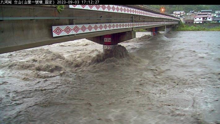 圖8 花蓮縣卓溪鄉山里一號橋在海葵颱風期間達警戒水位_圖示
