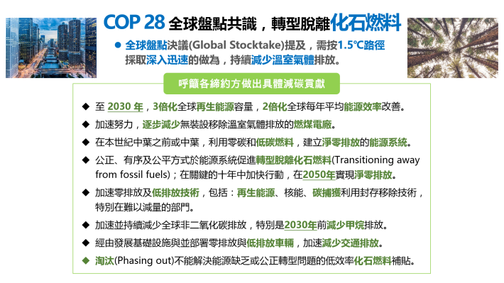 COP28全球盤點共識轉型脫離化石燃料_圖示
