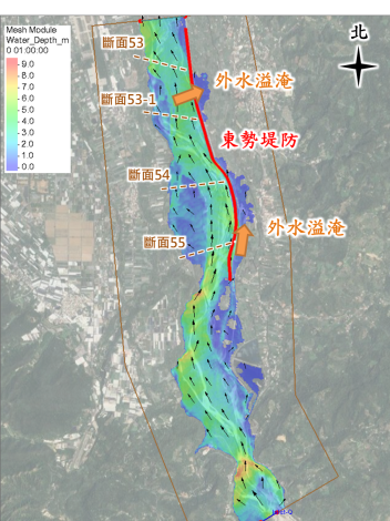 圖2 現況河道，於100年重現期距設計流量 8,800cms之情境_圖示