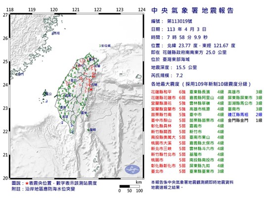 圖片1中央氣象署地震報告