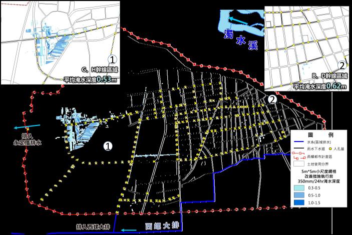 圖三 西螺都市計畫區350mm/24hr-現況模擬淹水分佈_圖示