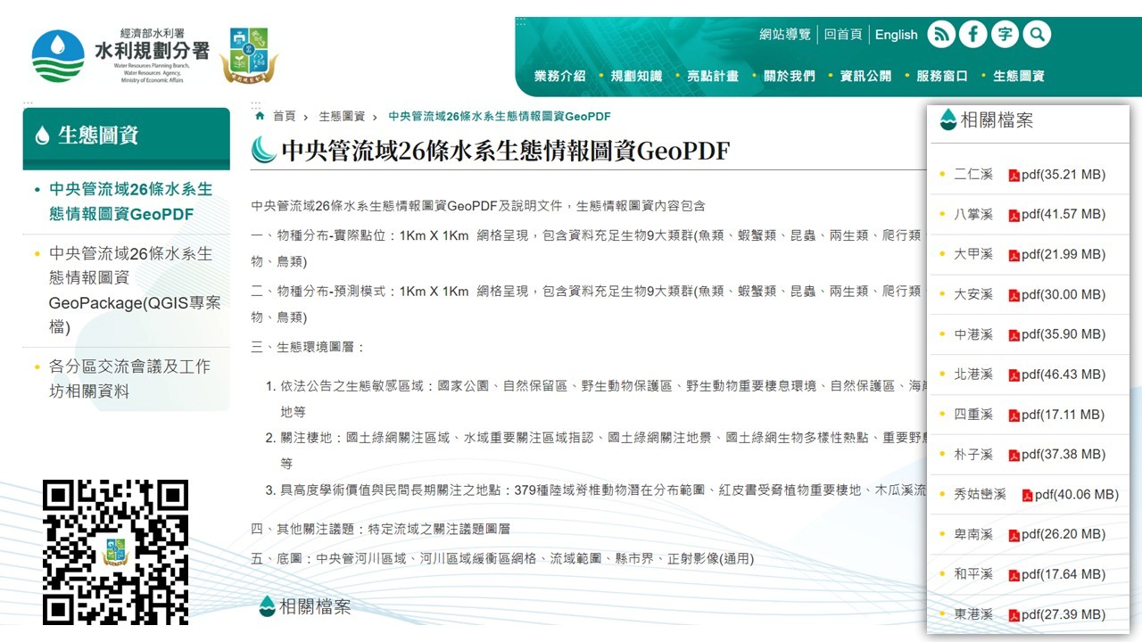 圖1中央管流域26條水系生態情報圖資GeoPDF