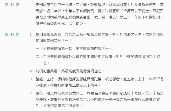 詐欺犯罪危害防制條例相關條文