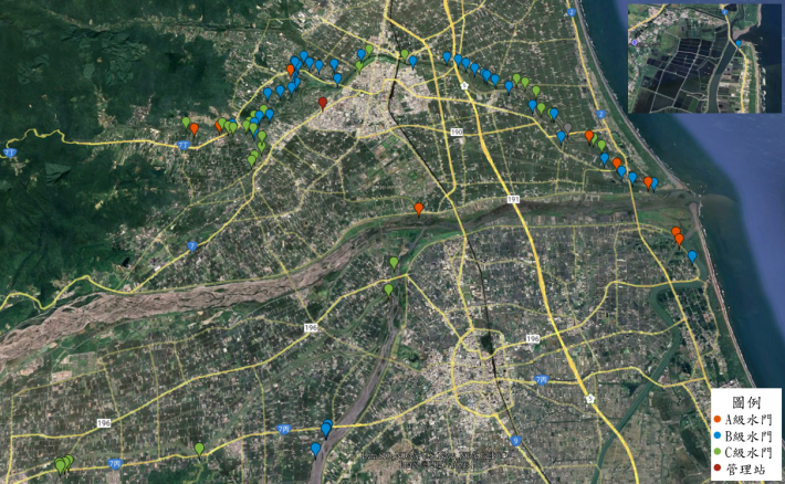圖1 經濟部水利署第一河川分署轄管水門位置圖