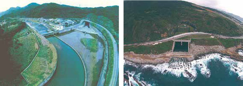 山子分洪入口（左）與出口（右）之空拍景象