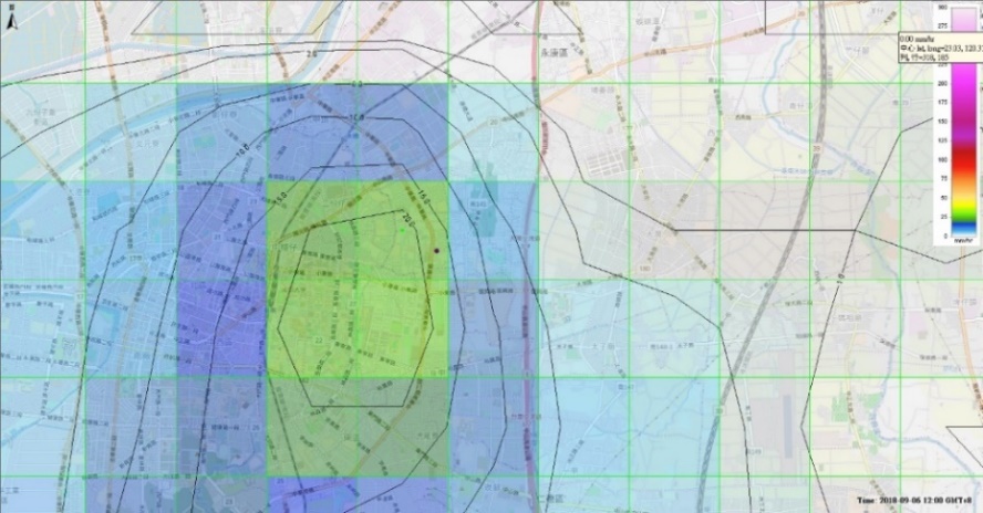 圖1　防災降雨雷達導入空間解析度成果比對(1) 原始QPESUMS網格解析度