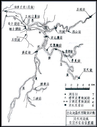 淡水河流域自記水位站位置圖