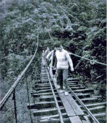 早期青年男女在鷺鷥潭划船及徒步通過鏤空吊橋景象
