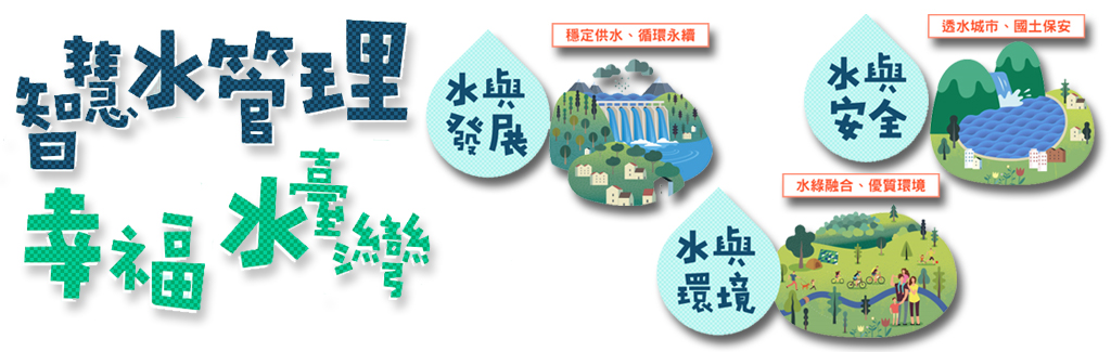 智慧水管理 幸福水臺灣，「水與發展」、「水與安全」及「水與環境」三大水環境建設主軸