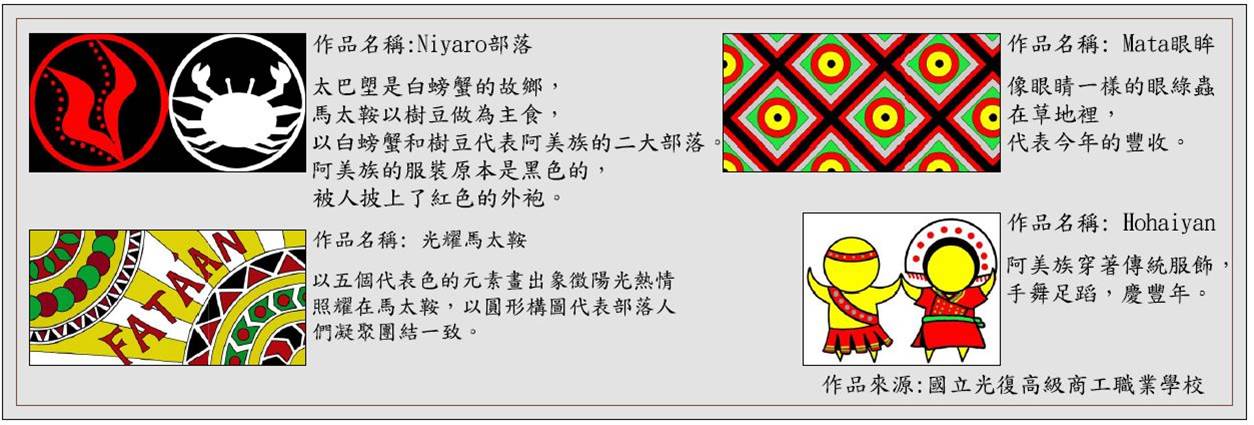 鼓勵學生創作原民圖案,透過競圖方式取佳作數幅