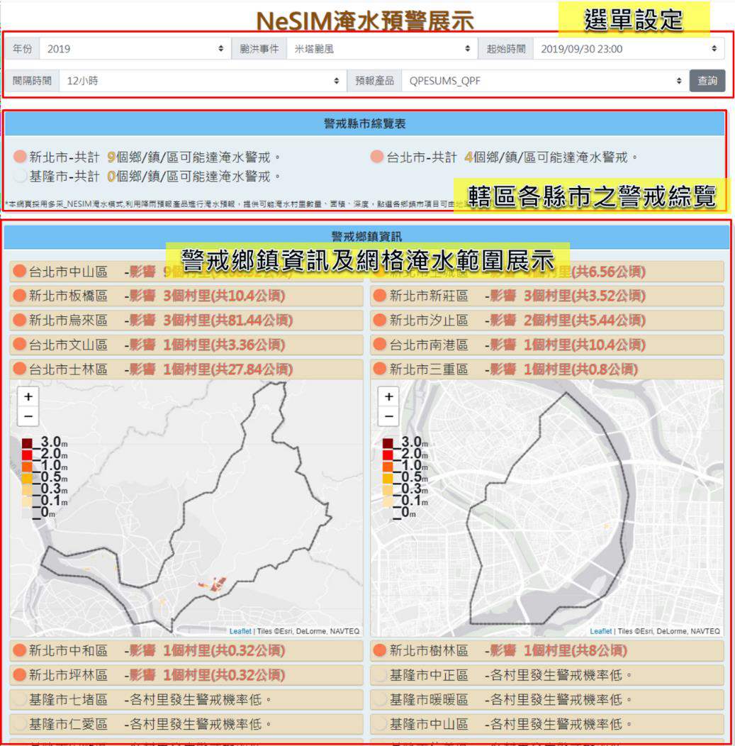圖三十二 即時淹水模擬展示網頁